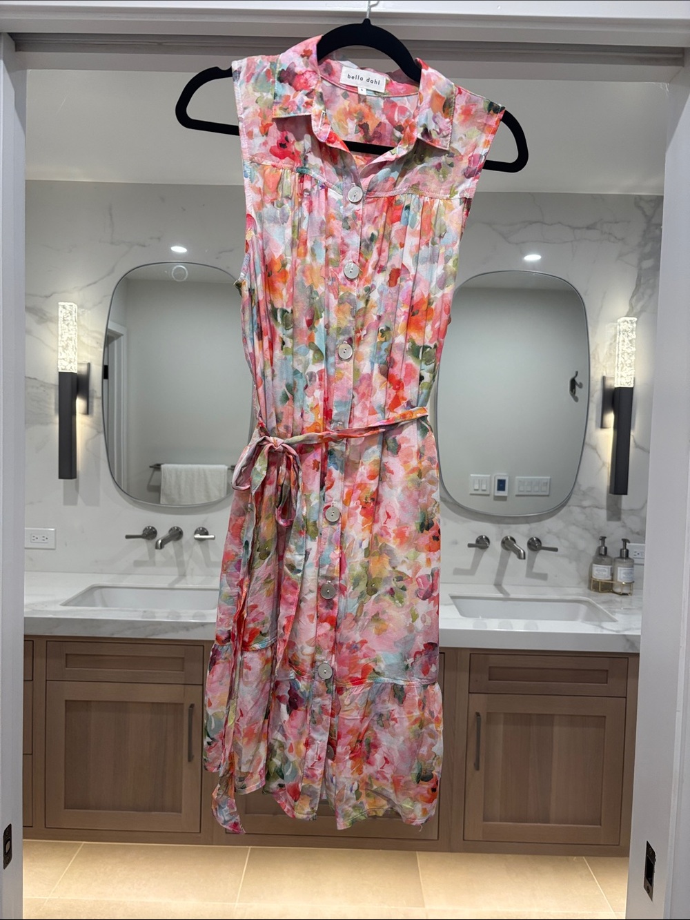 Bella Dahl Pink, Coral & Green Watercolor Floral dress